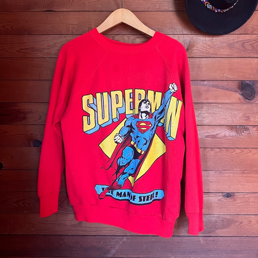 Vintage 1980s Superman Screen printed Red Sweatshirt